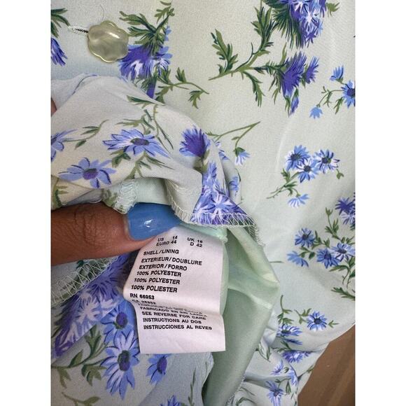 Leslie Fay 90s Grandmacore Prairie Midi Dress 14/Blue Floral Lace Collar - Picture 5 of 9